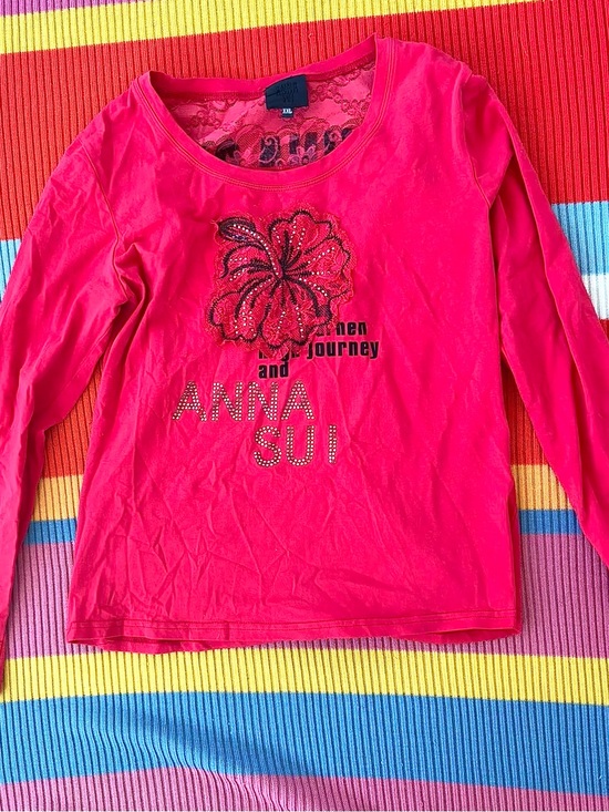 Anna Sui Tops - Vintage Anna Sui Red Long-Sleeve Graphic Tee